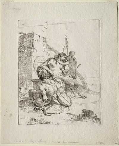 Scherzi di Fantasia: Satyr-perhe obeliskin kanssa tekijältä Giovanni Battista Tiepolo