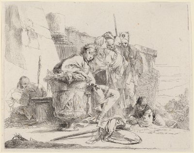 Istuva nuoriso nojaa uurnia vasten tekijältä Giovanni Battista Tiepolo