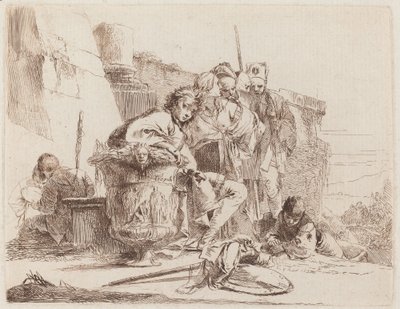 Jove assegut recolzat contra un Urnfinnish tekijältä Giovanni Battista Tiepolo