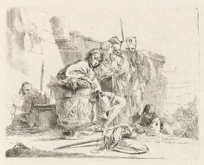 Istuva nuoriso nojaa uurnia vasten, Vari capricci (Erilaiset Capricciot) tekijältä Giovanni-Battista Tiepolo