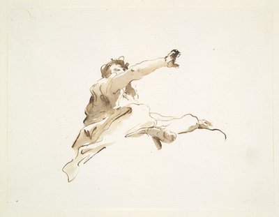 Istuva hahmo, jonka pää on käännetty vasemmalle ja oikea käsi koholla alhaalta katsottuna tekijältä Giovanni Battista Tiepolo