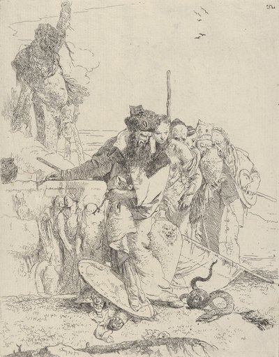 Kuusi ihmistä katsomassa käärmettä Scherzistä, n. 1743-50. tekijältä Giovanni Battista Tiepolo