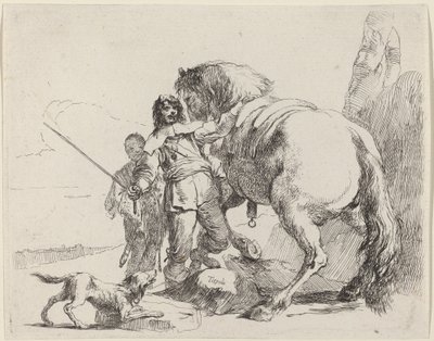 Sotilas hevosen ja avustajan kanssa tekijältä Giovanni Battista Tiepolo
