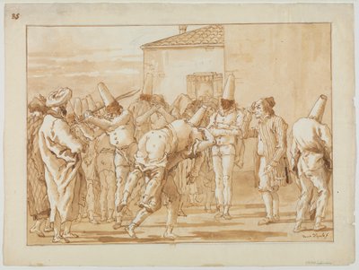 Punchinellon ruoskiminen, noin 1800 tekijältä Giovanni Battista Tiepolo