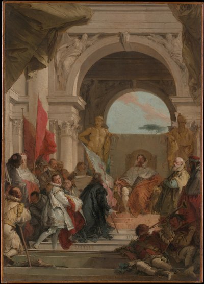 Piispa Haroldin nimittäminen Frankenin herttuaksi tekijältä Giovanni Battista Tiepolo