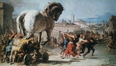 Troijan hevosen kulkue Troijaan, n. 1760 tekijältä Giovanni Battista Tiepolo