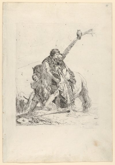 Kolme miestä seisomassa hevosen vieressä, Scherzistä, n. 1740. tekijältä Giovanni Battista Tiepolo