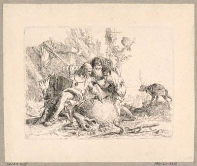 Kaksi filosofia ja poika, levy 22 Scherzi di Fantasialta tekijältä Giovanni Battista Tiepolo