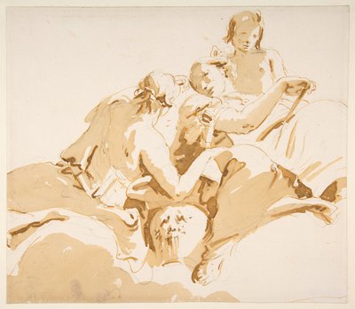 Zwei sitzende Frauen und ein Junge auf Wolken tekijältä Giovanni Battista Tiepolo