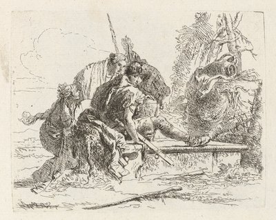 Kaksi sotilasta ja kaksi naista, Vari capricci (Various Capriccios) tekijältä Giovanni Battista Tiepolo