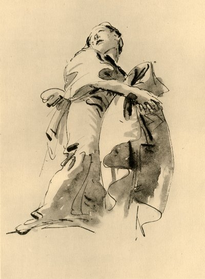 Nainen kumartuu oikealle, mutta katsoo ylöspäin, 1700-luvun puoliväli, 1928 tekijältä Giovanni Battista Tiepolo