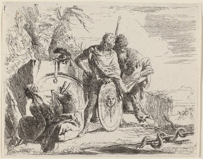 Nuori sotilas filosofin ja istuvan naisen kanssa tekijältä Giovanni Battista Tiepolo