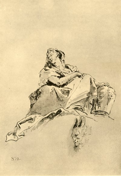 Nuori nainen istuu, pitelee kannua vierellään, 1700-luvun puoliväli, 1928 tekijältä Giovanni Battista Tiepolo