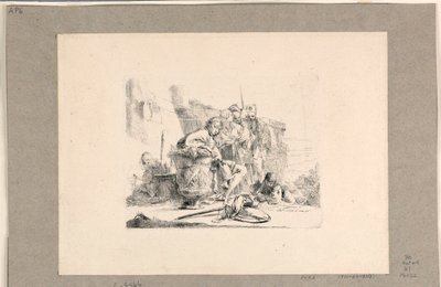 Nuoriso istuu uurnan ääressä ja muita hahmoja, Vari Capricci tekijältä Giovanni Battista Tiepolo