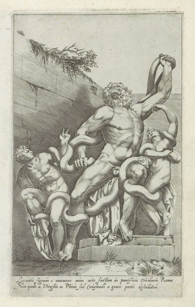 Laocoöngroep Lakoonin kyltti marmorista upealla taiteella (...) (otsikko esineessä) Antiikkiveistoksia Roomassa (sarjan nimi) Ikonit Rooman kaupungin muinaisista patsaista, joita nähdään julkisilla paikoilla (sarjan nimi) tekijältä Giovanni Battista de