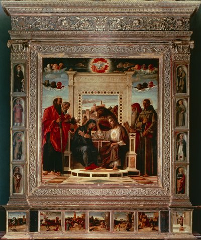 Giovanni Bellinin (1431-36 - 1516) Pesaro-alttaritaulu, öljy kankaalle, 262x240 cm, yksityiskohta, n. 1475 tekijältä Giovanni Bellini