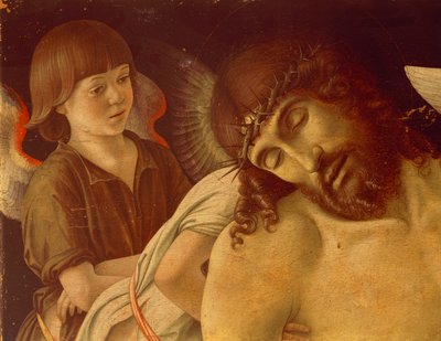 Pieta eli Kuollut Kristus Enkeleiden tukema, n. 1474, Giovanni Bellini (1431-36 - 1516), tempera paneelissa, 91x131 cm. Yksityiskohta. tekijältä Giovanni Bellini