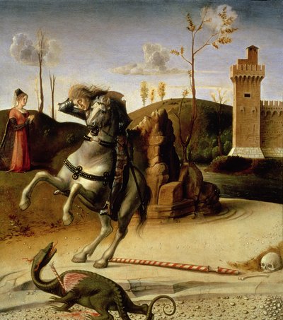 Pyhä Yrjö ja lohikäärme, predella-taulun yksityiskohta, 85578. tekijältä Giovanni Bellini