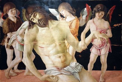 Kuollut Kristus neljän enkelin tukemana tekijältä Giovanni Bellini