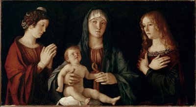 Neitsyt lapsen kanssa pyhän Katariinan ja pyhän Maria Magdaleenan kanssa (tempera paneelissa tekijältä Giovanni Bellini