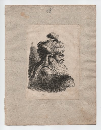 Turkkilainen pää turbaanin kanssa, n. 1760 (kaiverrus). tekijältä Giovanni Benedetto (1609 64) (after) Castiglione