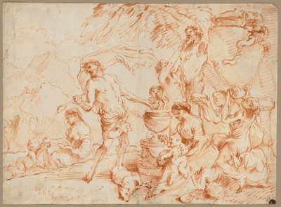Bacchanal Before a Herm, 1660-luvun alku (öljy ja punaruskea pigmentti) tekijältä Giovanni Benedetto (1609 64) Castiglione