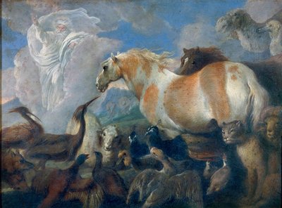 Luominen (Genesis). Giovanni Benedetto Castiglionen (1610-1665) maalaus öljy kankaalle, 1600-luvun puoliväli. italialainen taide (Genova) tekijältä Giovanni Benedetto Castiglione