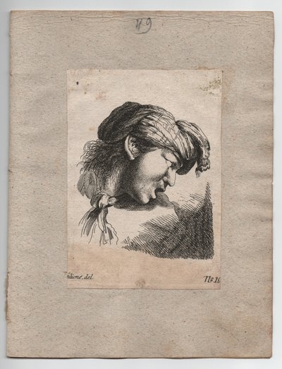 Turkkilainen pää huivin kanssa, n. 1750 (kaiverrus). tekijältä Giovanni Benedetto (1609 64) (after) Castiglione