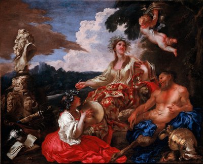 Musiikin allegoria. Giovanni Benedetto Castiglionen maalaus, joka tunnetaan nimellä Grechetto (1610-1665). Genova (Genes), yksityinen kokoelma. tekijältä Giovanni Benedetto Castiglione