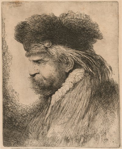 Parrakas mies turkislakissa, kasvot vasemmalle tekijältä Giovanni Benedetto Castiglione