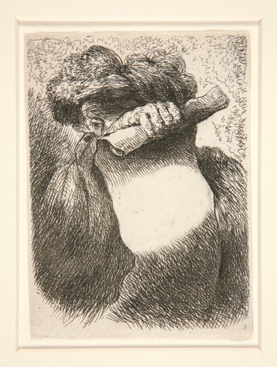 Figuuri Holding a Large Banderole, sarjasta Small Studies of Heads tekijältä Giovanni Benedetto Castiglione