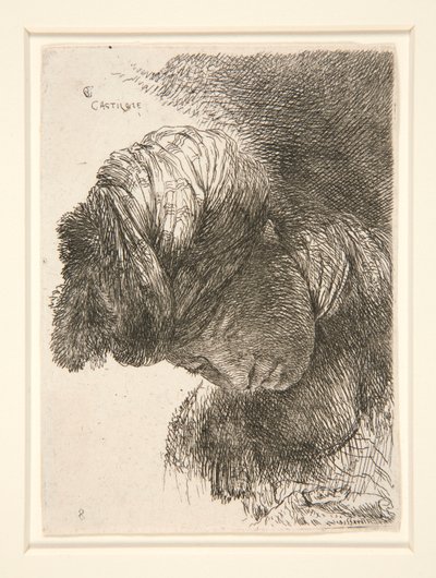 Figuuri, jonka pää on laskettu, sarjasta Small Studies of Heads tekijältä Giovanni Benedetto Castiglione
