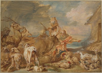 Nooa johdattaa eläimiä arkkiin tekijältä Giovanni Benedetto Castiglione