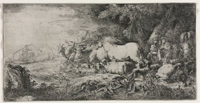 Nooa ja eläimet astumassa arkkiin, 1650-1655. tekijältä Giovanni Benedetto Castiglione