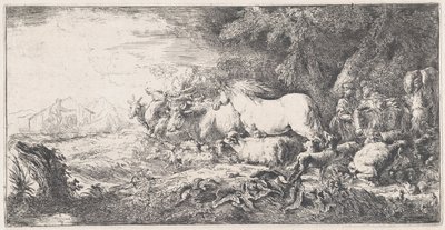 Nooa ja eläimet saapuvat arkkiin, n. 1650-55. tekijältä Giovanni Benedetto Castiglione