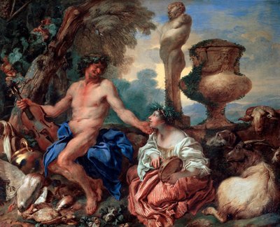 Pastoraalinen kohtaus. Faun ja paimentar, 1650-luku. tekijältä Giovanni Benedetto Castiglione