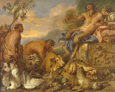 Satyyrit tuomassa lahjojaan, 1640-luvun alku. tekijältä Giovanni Benedetto Castiglione
