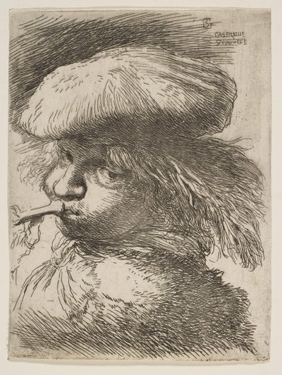 Nuori mies trumpetti vasemmalle, sarjasta Small Heads in Oriental..., n. 1645-1650. tekijältä Giovanni Benedetto Castiglione