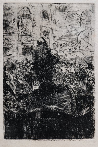 Pariisin Operassa, n. 1880 (raidallinen paperille) tekijältä Giovanni Boldini