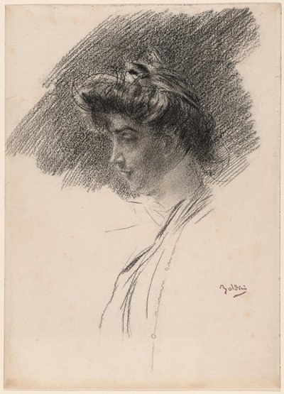 Nuoren naisen rintakuva sivuprofiilissa tekijältä Giovanni Boldini