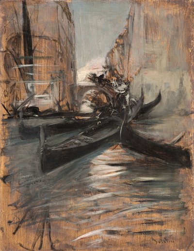 Kanava gondoleilla, Venetsia, Italia, 1910-14 tekijältä Giovanni Boldini