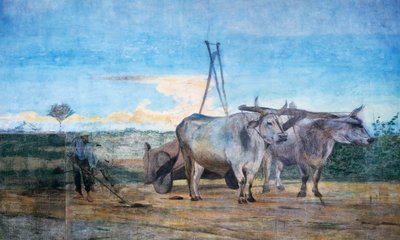 Lannan keräys, vaunu härkien kanssa tekijältä Giovanni Boldini