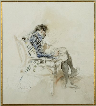 Herrasmies istuu nojatuolissa lukemassa kirjaa ja polttamassa piippua tekijältä Giovanni Boldini