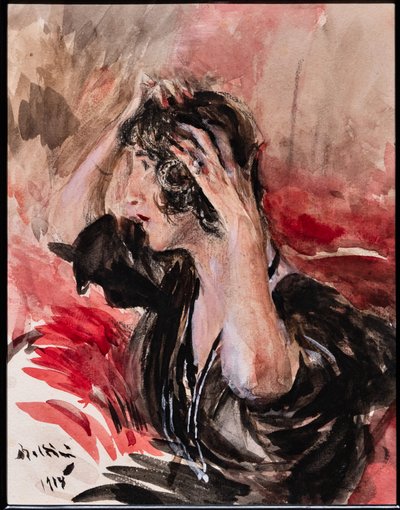 Tyttö katsoo itseään peilistä tekijältä Giovanni Boldini