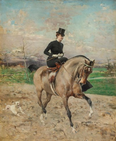 Ratsunainen. Alice Régnault hevosen selässä, 1878. tekijältä Giovanni Boldini