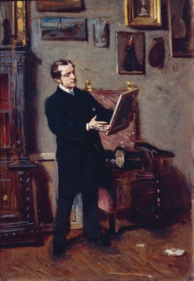 Italia, Firenze, nuori mies katsomassa maalausta tekijältä Giovanni Boldini