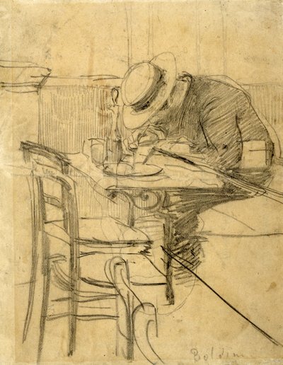 Taidemaalari Helleu istumassa kahvilan terassilla tekijältä Giovanni Boldini
