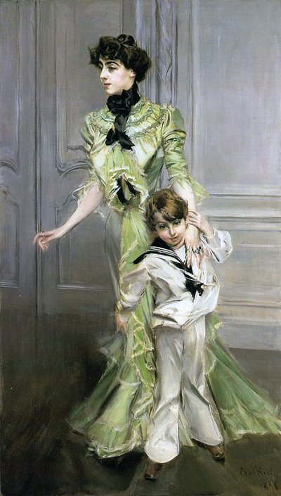Madame Georges Hugo ja hänen poikansa Jean tekijältä Giovanni Boldini