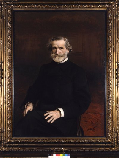 Giuseppe Boldinin italialaisen säveltäjän Giuseppe Verdin (1813 - 1901) muotokuva. Muusikoiden G. Verdin vanhainkoti tekijältä Giovanni Boldini
