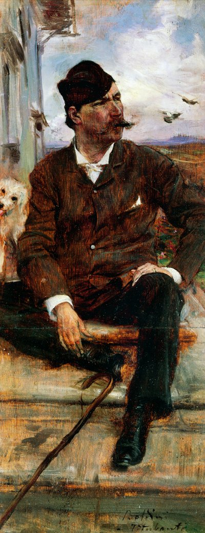 Muotokuva taidemaalari Cristiano Bantista, jolla on ruudullinen hattu tekijältä Giovanni Boldini